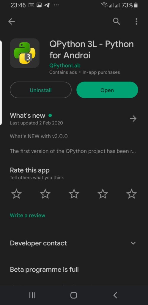 Installing QPython from Google Play Store