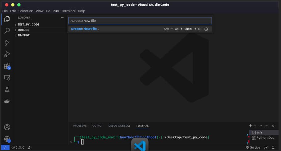 Create a new Python file in Visual Studio Code using the command palette
