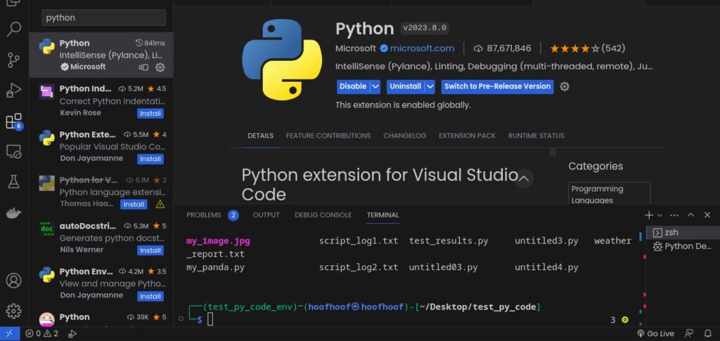 Install Python extension for Visual Studio Code