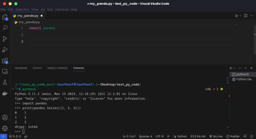 Test library installation in Visual Studio Code